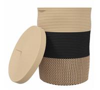 vidaXL Panier de rangement Ø37x50 cm avec couvercle, coton et polyester - Noir et beige