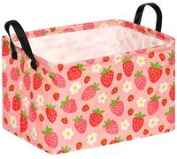 Panier de Rangement Bébé Rose Motif Fraises, Panier Rangement Fille Pliable en Toile avec Poignées, Boîte Jouets Vêtements, Corbeille Organiseur pour Salle de Bain, Placard et Maison, 35 x 25 x 25 cm