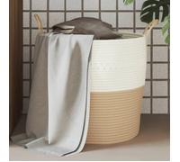 Panier de rangement beige et blanc Ø43x38 cm coton