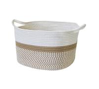 Panier de Rangement - Box and beyond - 34x28x24 cm - Corde naturelle Blanc et Beige - Poignées Intégrées