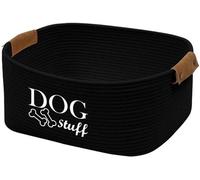 Panier de rangement carré en corde de coton, idéal pour les jouets et accessoires pour chiens, couleur noire, dimensions 38 x 32 x 18 cm, lavable en machine