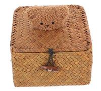 Panier de Rangement Couvercle Ours Tressé en Herbe Marine | Peluche et Fer, Style Pastoral à Atmosphère Naturelle, Usage Maison et Salle de Bain, Accessoires Rangés
