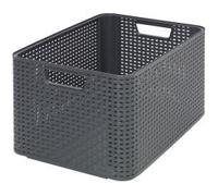 Curver Panier de Rangement Style 30L - Aspect Rotin Texturé - pour Chambre, Salon, Salle de Bain, Buanderie - 44,5x33x24,8 cm - Anthracite - 70% Recyclé