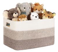 Panier de rangement de 60 litres, corde en coton tressée, avec poignées, dégradé de couleurs marron, dimensions : 53 x 38 x 29 cm