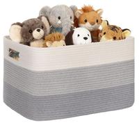 Panier de rangement de 72 litres, corde de coton gris dégradé, avec poignées