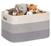 Panier de rangement de 86 litres, corde en coton tressée, avec poignées, dégradé de couleurs gris, dimensions : 60 x 40 x 36 cm