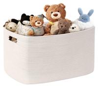 Panier de rangement en corde de coton, 86 litres, blanc, tressé, idéal pour les jouets, les couvertures, le linge, le salon, la chambre d'enfant