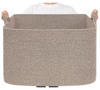 Panier de rangement en corde de coton, forme rectangulaire, capacité de 105 litres, couleur marron, dimensions : 63,5 x 40,5 x 40,5 cm