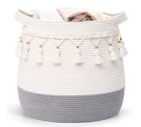 Panier de rangement en corde de coton, forme ronde, 45x43 cm, couleur gris clair