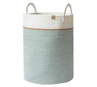 Panier de rangement en corde de coton tressée – Grand panier en coton, panier à linge pour couvertures et jouets d'enfants, panier à linge de 58 litres pour la chambre d'enfant, couleur vert lierre