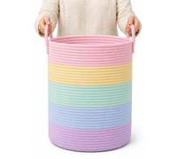 Panier de rangement en coton - Corbeille arc-en-ciel en corde - 38 x 45 cm - Coffre à jouets et panier à couverture