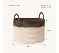 Panier de rangement en coton Ibenzoa®, design tressé. Capacité : 32 litres. Dimensions : Ø 40 cm x H 25 cm. Poignées robustes. Corde en coton de 0,8 cm