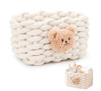 Panier de rangement en coton tressé avec motif ours - Panier de rangement blanc pour bureau, coiffeuse, salle de bain, chambre à coucher, étagère - Panier fait à la main pour cosmétiques et clés