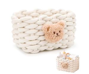 Panier de rangement en coton tressé avec motif ours - Panier de rangement blanc pour bureau, coiffeuse, salle de bain, chambre à coucher, étagère - Panier fait à la main pour cosmétiques et clés