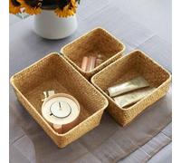 Panier de rangement en herbe marine tressé à la main, boîte de rangement artisanale créative, bac de rangement en osier polyvalent pour la salle de bain, la chambre, le salon, le dortoir, l'organisati