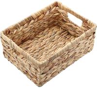 Panier de rangement en jacinthe d'eau tressée avec poignées - Panier naturel tressé - Imperméable - Rangement des vêtements Draps Fruits - Bière Jouets Papier Articles vivants - Petite taille