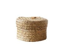 Panier de Rangement en Jonc De Mer - Panier D'étagère Tissé Cylindre, Bac De Rangement Couvercle Anti-Poussière Avec Capacité, Valise Organisateur Tissé À La Main | 100g Snack Toy Organizer Home