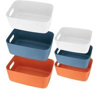 Panier de rangement en plastique 6 pièces avec poignée, petite boîte de rangement, adaptée à la salle de bain et à la cuisine