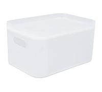 Panier de rangement en plastique de grande capacité translucide empilable avec couvercle pour bureau, maison, salle de bain, bureau
