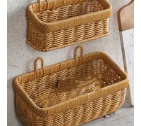 Panier de rangement en plastique tressé pour le gingembre, les légumes et l'ail. Panier de rangement mural vintage pour la cuisine avec cadre en métal, mini jardinière murale, panier à fruits et légum