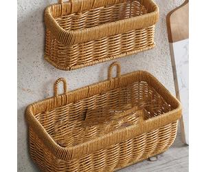 Panier de rangement en plastique tressé pour le gingembre, les légumes et l'ail. Panier de rangement mural vintage pour la cuisine avec cadre en métal, mini jardinière murale, panier à fruits et légum
