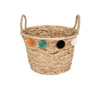 - Panier de Rangement en Roseau "Pompons" 41cm Naturel