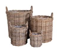 Panier de rangement en rotin kubu, avec poignées et intérieur en plastique, rond House Nordic Caor (x4) Beige TU