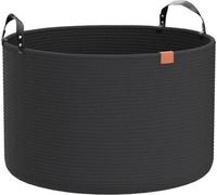 Panier de rangement – Grand panier à linge en corde de coton pour couvertures et coussins – Noir pur – D 56 x H 355 cm