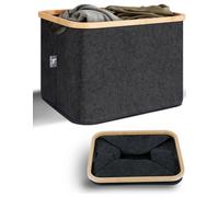 HENNEZ Grand Panier de Rangement en Feutre 40L pour Meuble Kallax - Panier à Bois pour Cheminée Pliable - Panier a Journaux en Feutrine Panier a Linge Pliable Gris - Panier Rangement a Buches