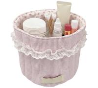 Panier de rangement matelassé fait à la main avec dentelle, joli panier de maquillage pour organisateur bureau, poubelle décorative en coton pour articles toilette, collations, petits objets