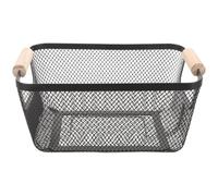 Panier de Rangement Métallique Rectangulaire Noir en Bois et Fer