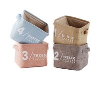 Panier de rangement, Morbuy Cadeau de Noël avec 2 poignées 4Pcs Petit Bébé lin de rangement Jeux Panier organiseur en tissu sur les deux côtés 20.5 x 17 x 15 cm