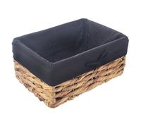 Panier de rangement naturel - ORION - 30x20x14 cm - Fait main - Jacinthe d'eau tressé - Doublure amovible - Noir