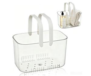Panier de rangement plastique portable, caddy de douche avec poignée souple, bac de rangement transparent avec trous de drainage, organisateur suspensible pour salle de bain et dortoir