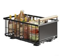 Panier de rangement pliable sous évier avec rail coulissant lisse et cadre en fer pour organiser les ustensiles, les collations et les essentiels (noir, grand)