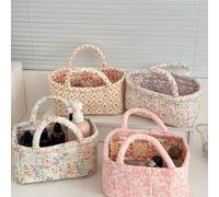 Panier de rangement portable en tissu matelassé à motif floral champêtre, grande capacité, organisateur de cosmétiques, soins de la peau et articles divers, avec poignée, solution d'organisation pour 