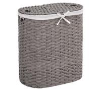 Panier de rangement portable tissé à la main, gris, de forme ovale, avec des poignées, capacité de 88 litres
