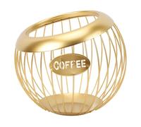 Panier de Rangement pour Capsules de Café, Organisateur en Fil Métallique de Grande Capacité, 35 Pods avec Couvercle en Bois, Doré