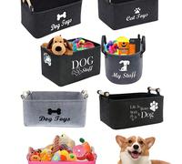 Panier de rangement pour jouets pour chiens en feutre noir classique avec poignée en bois - Panier organisateur de jouets pour animaux de compagnie durable, convient pour la maison et sous le lit, gra