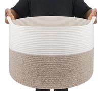 Panier de rangement pour le salon, panier à linge en corde de coton, panier à jouets avec poignées, panier pour peluches, linge, couvertures, coussins, vêtements, 50 x 33 cm, blanc-beige