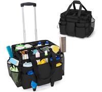 Panier de rangement pour produits de nettoyage sur roulettes, dimensions 39,6 x 29,2 x 33 cm, en nylon 600D, couleur noire