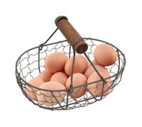 Panier de rangement pour œufs de poule en fer - Panier à œufs rustique avec poignée en bois - avec motif ferme - Pour 12 œufs