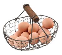 Panier de rangement pour œufs en fer, style rustique avec poignée en bois, motif ferme, pour 12 œufs, idéal pour cuisine et - Marron
