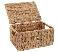 Panier de rangement rectangulaire Azomor® avec couvercle, en jonc de mer naturel, pour la maison, 28,5 x 21 x 14,5 cm