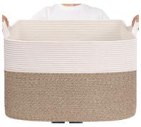 Panier de rangement rectangulaire de 105 litres, en corde de coton, blanc/marron, dimensions : 63,5 x 40,5 x 40,5 cm