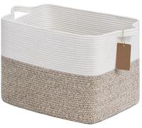 Panier de rangement rectangulaire de 50 litres, avec poignées, dimensions 46x36x30 cm, en corde de coton, couleur marron et blanc
