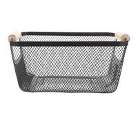 Panier de Rangement Rectangulaire en Métal Poignée en Bois Foncé