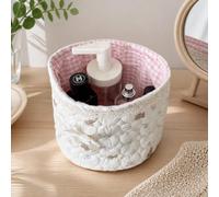 Panier de rangement rond en tissu pour femme, motif ours beige