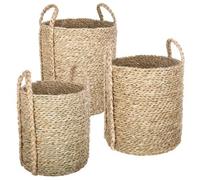 Set de 3 paniers à anses ronds roseau tressé D22/26/34cm - Atmosphera Créateur d'intérieur