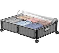 Panier de rangement sous le lit avec roulettes, structure métallique pliable et sac à fenêtre pour ranger les vêtements sous le lit, bac de rangement sous le lit avec 4 roulettes en caoutchouc, 60 x 4